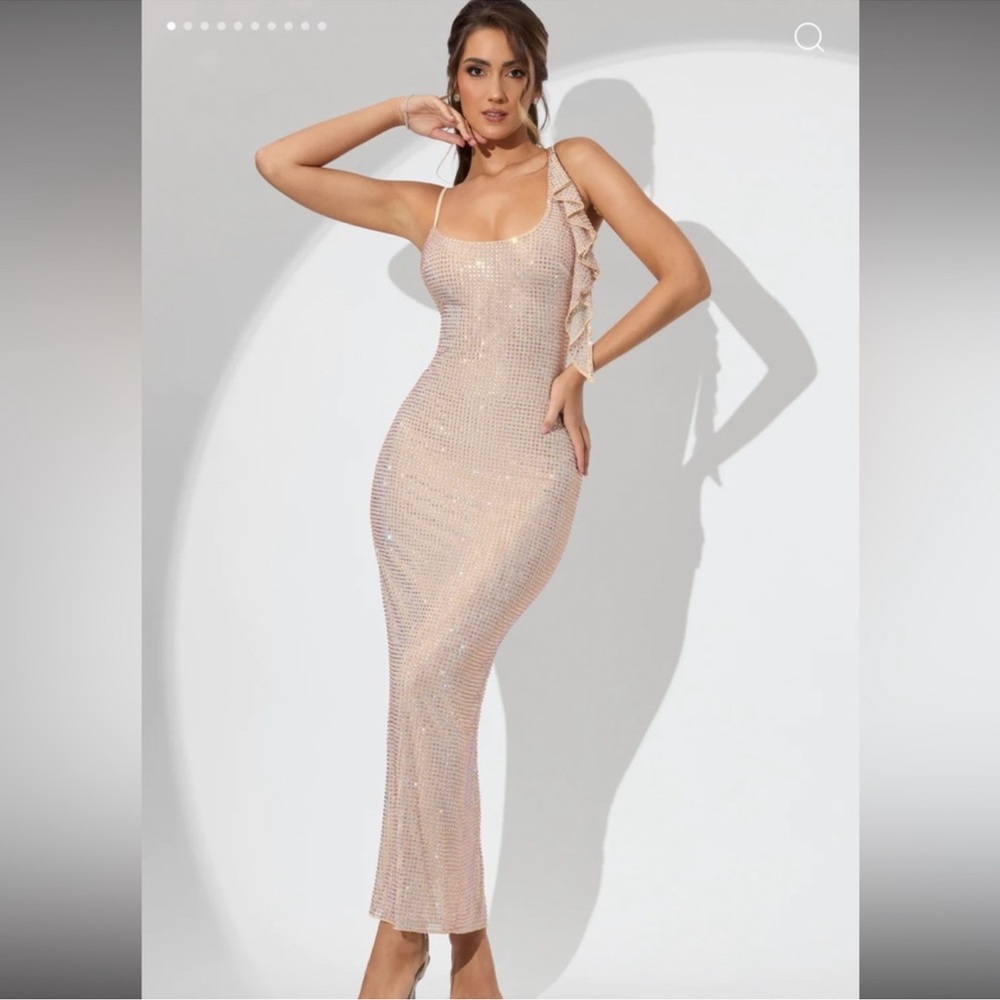 Oh Polly Annelise Embellished Draped Ruffle Maxi dress